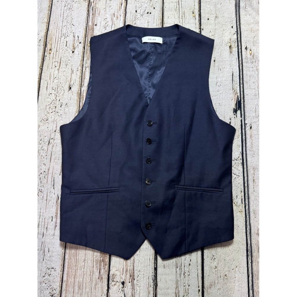 Reiss Men's Navy Blue Button Front Wool Waistcoat Suit Vest Size 38R